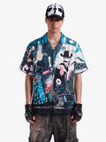 Blue Abstract Oil Painting Camp Collar Boxy Shirt