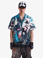 Blue Abstract Oil Painting Camp Collar Boxy Shirt