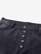 Multi-Button Distressed Print Jorts