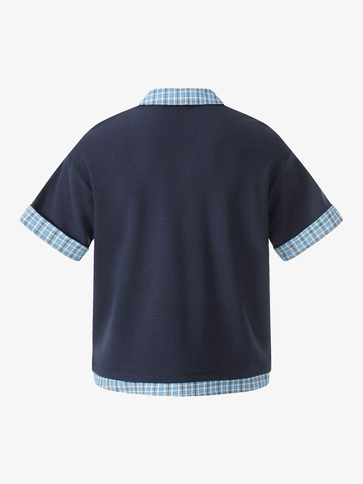 Pique Cotton Polo Shirt with Plaid Contrast Collar & Cuffs