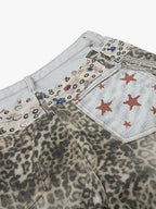 Charm Detail Leopard Denim Shorts