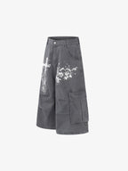 Gothic Cross Graphic Cargo Shorts