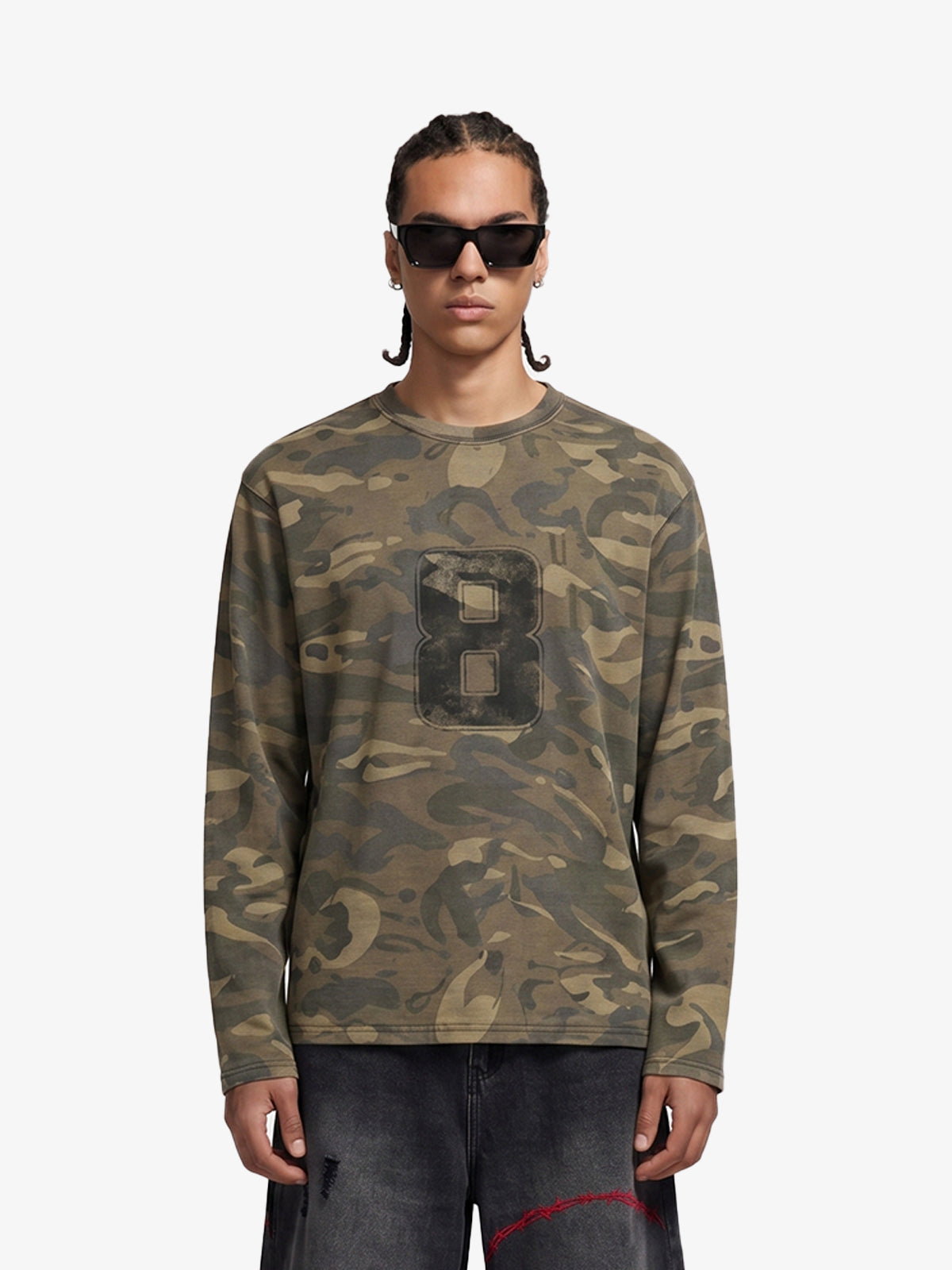 Camo Number 8 Graphic Long Sleeve T-Shirt - 2638