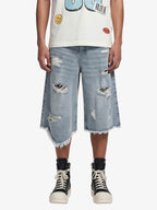 Distressed Light Wash Denim Shorts - 2639