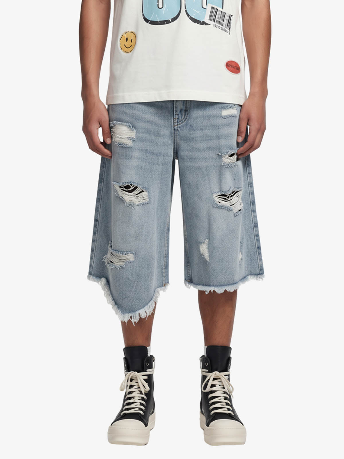 Distressed Light Wash Denim Shorts - 2639