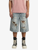 Distressed Washed Ripped Denim Jort
