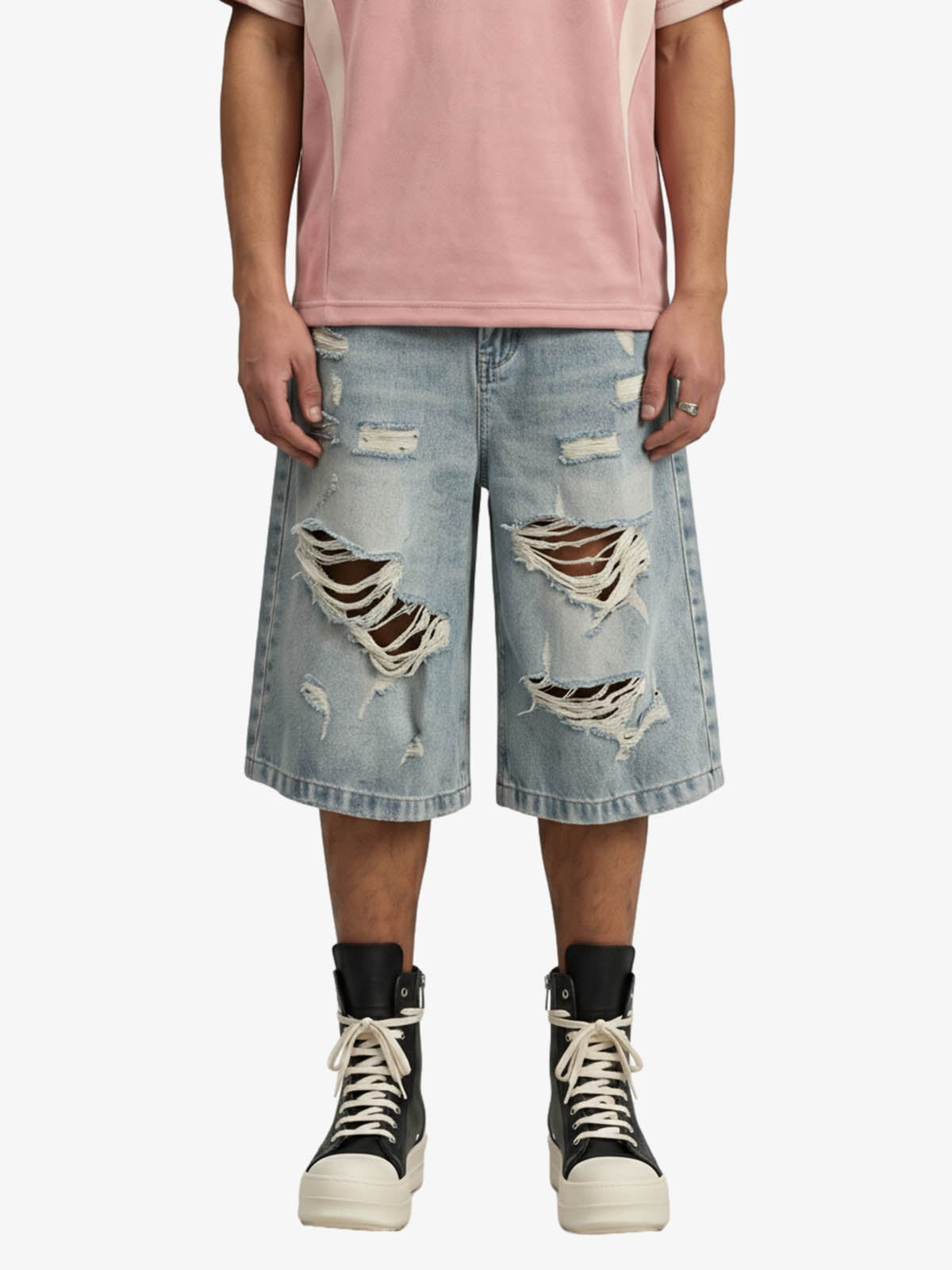 Distressed Washed Ripped Denim Jort