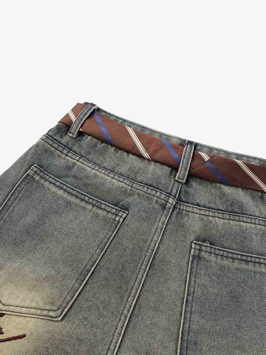 Gradient Sandwash Detachable Tie Baggy Jeans