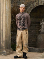 Distressed Raw-Edge Panel Sculpted Wide-Leg Jeans - 2590