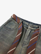 Gradient Sandwash Detachable Tie Baggy Jeans