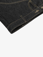 Retro Contrast Stitching Curved Leg Denim Jorts