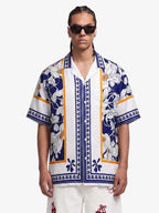 Porcelain Pattern Camp Collar Boxy Shirt