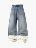Sherpa Paneled Stacked Baggy Jeans
