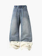 Sherpa Paneled Stacked Baggy Jeans