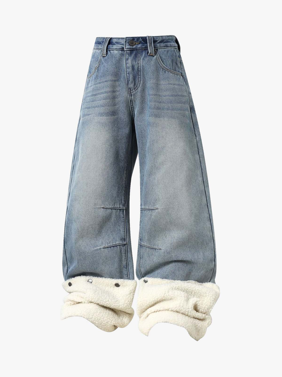 Sherpa Paneled Stacked Baggy Jeans