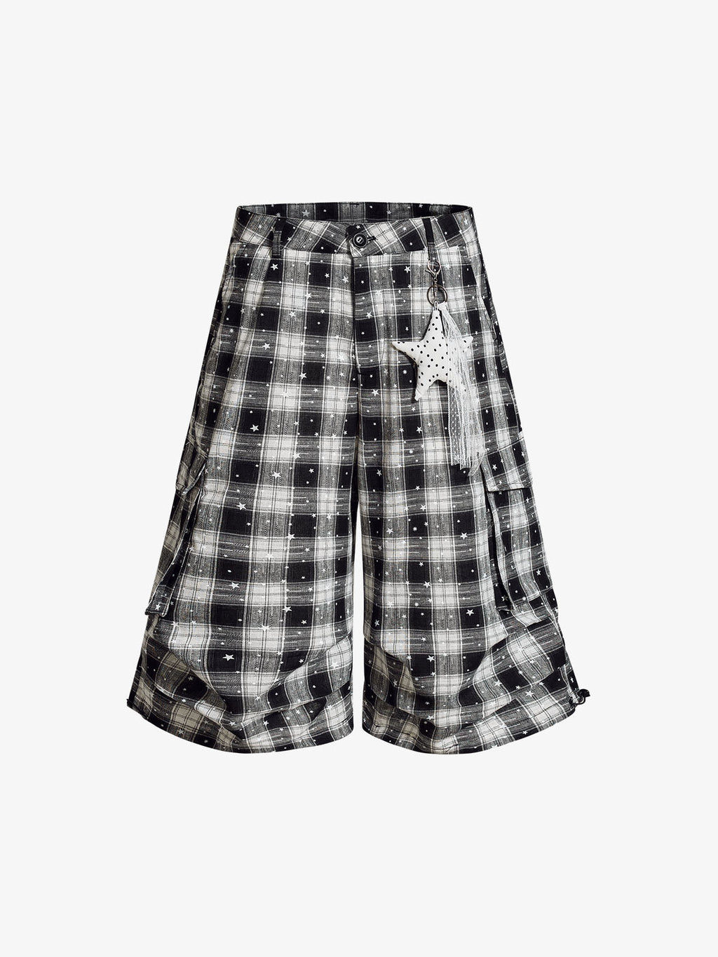 Star Print Plaid Shirt with Tulle Trim