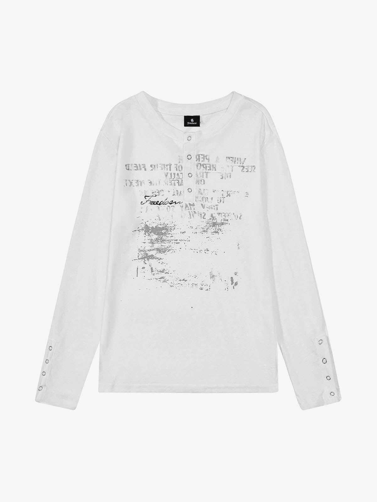 Supermade Industrial Text Print Long Sleeve Henley T-Shirt
