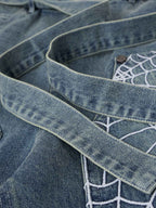 Embroidered Spiderweb Denim Shorts