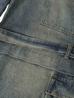 Braided Drawstring Waist Patchwork Cargo Jeans