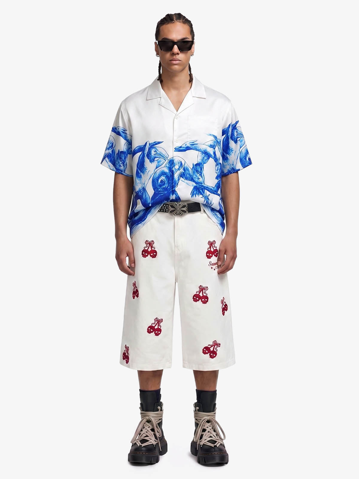 Blue Sketch Mythological Camp Collar Boxy Shirt