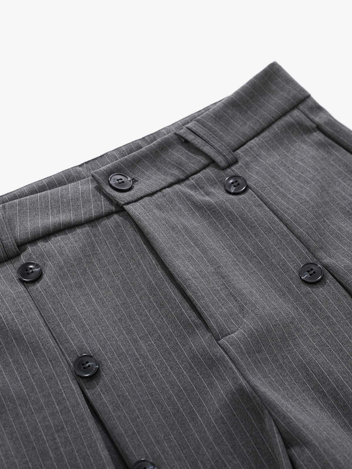 Pinstripe Double-Breasted Pleated Shorts