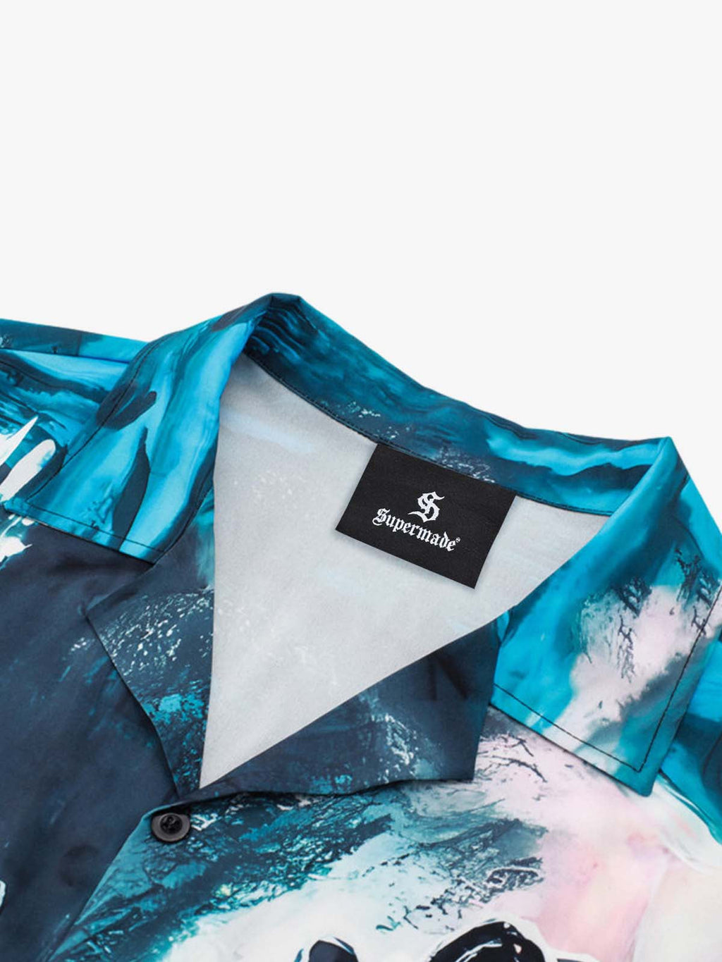 Blue Abstract Oil Painting Camp Collar Boxy Shirt