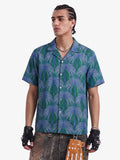 Teal Palm Leaves Camp Collar Boxy Shirt