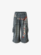 Plaid Cargo Wide-Leg Shorts