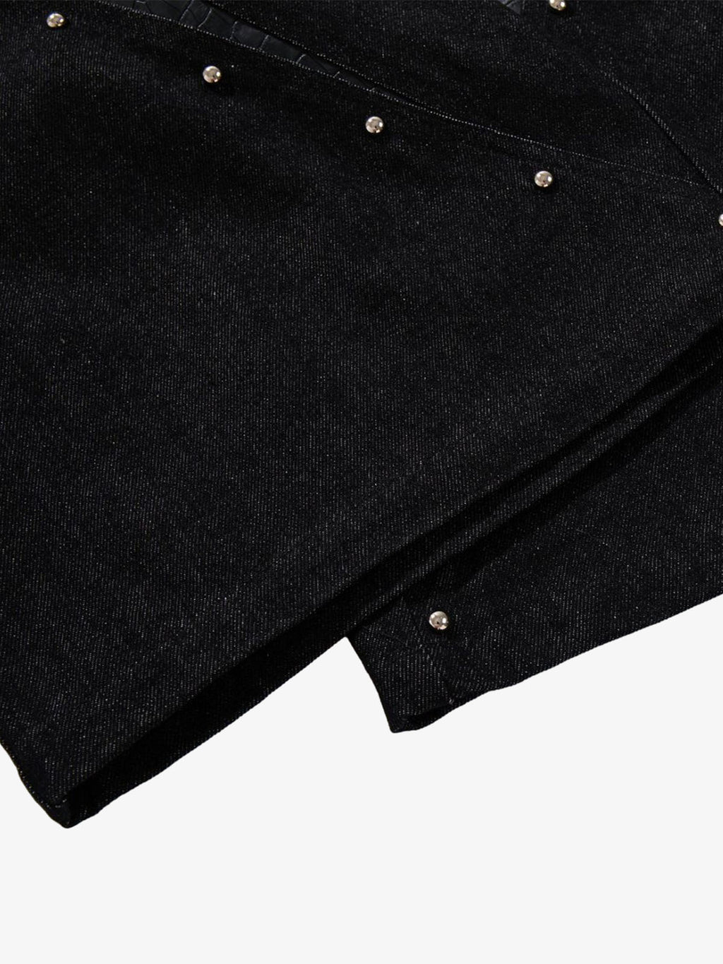 Black Denim Jacket with Croc-Embossed Trim