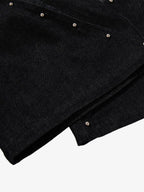 Black Denim Jacket with Croc-Embossed Trim