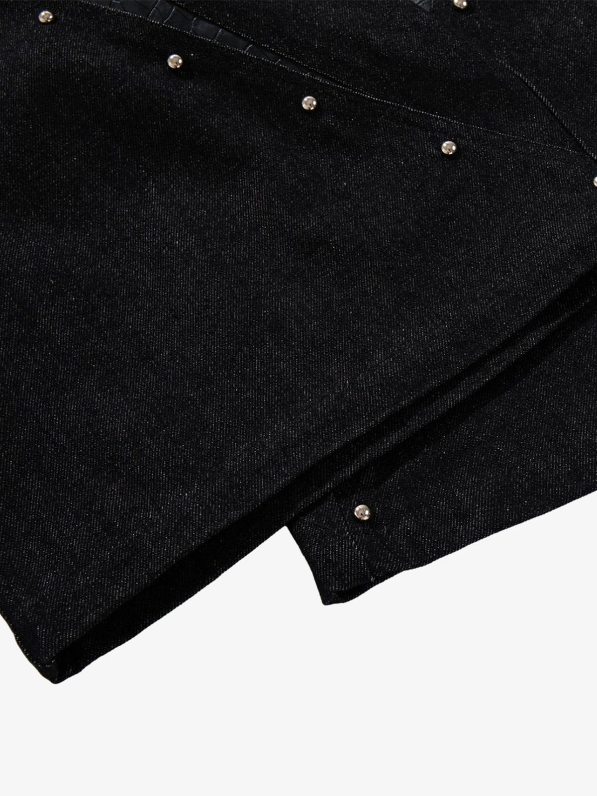 Black Denim Jacket with Croc-Embossed Trim