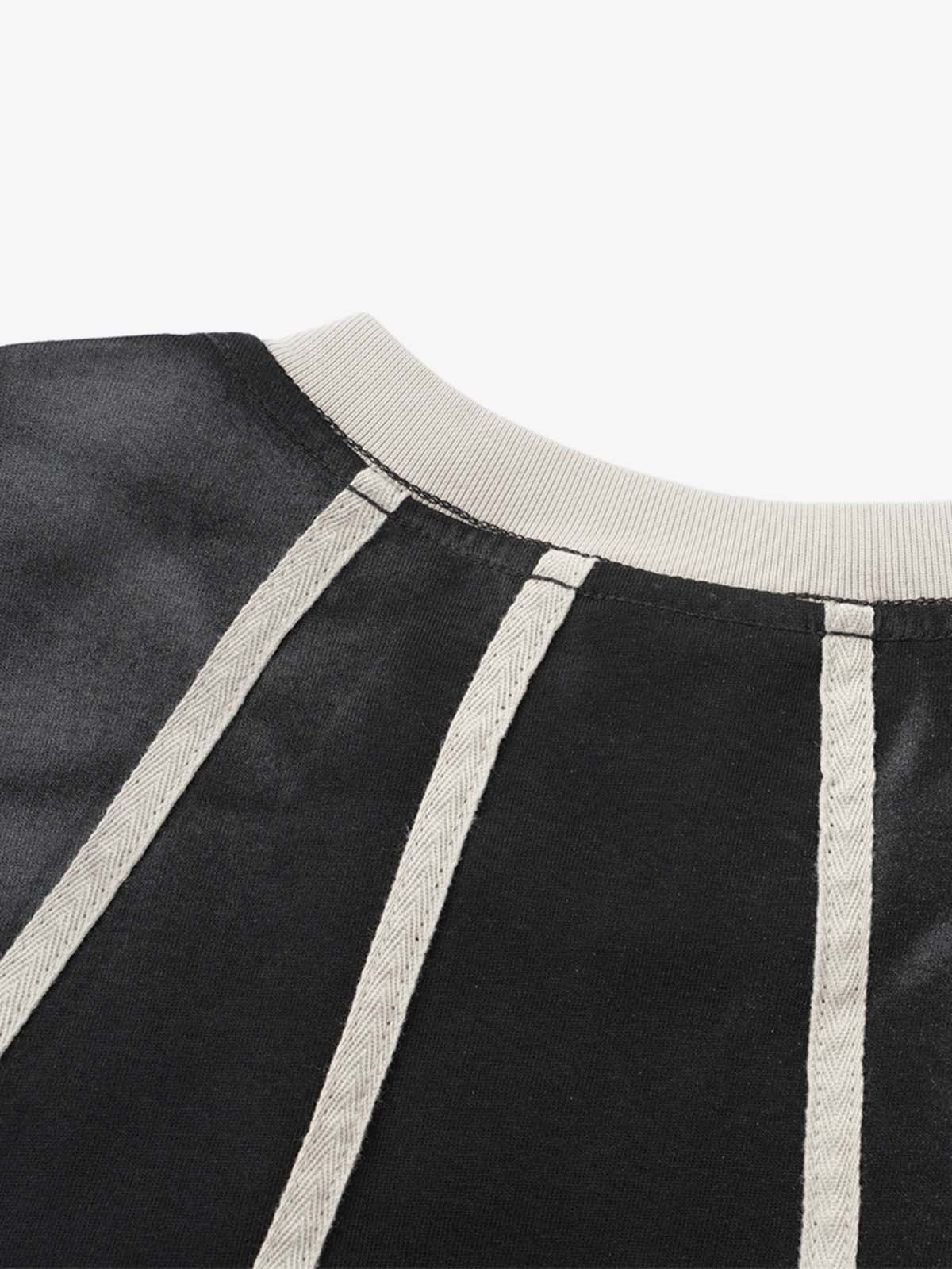 Black Raglan Sleeve T-Shirt with Herringbone Tape Detail