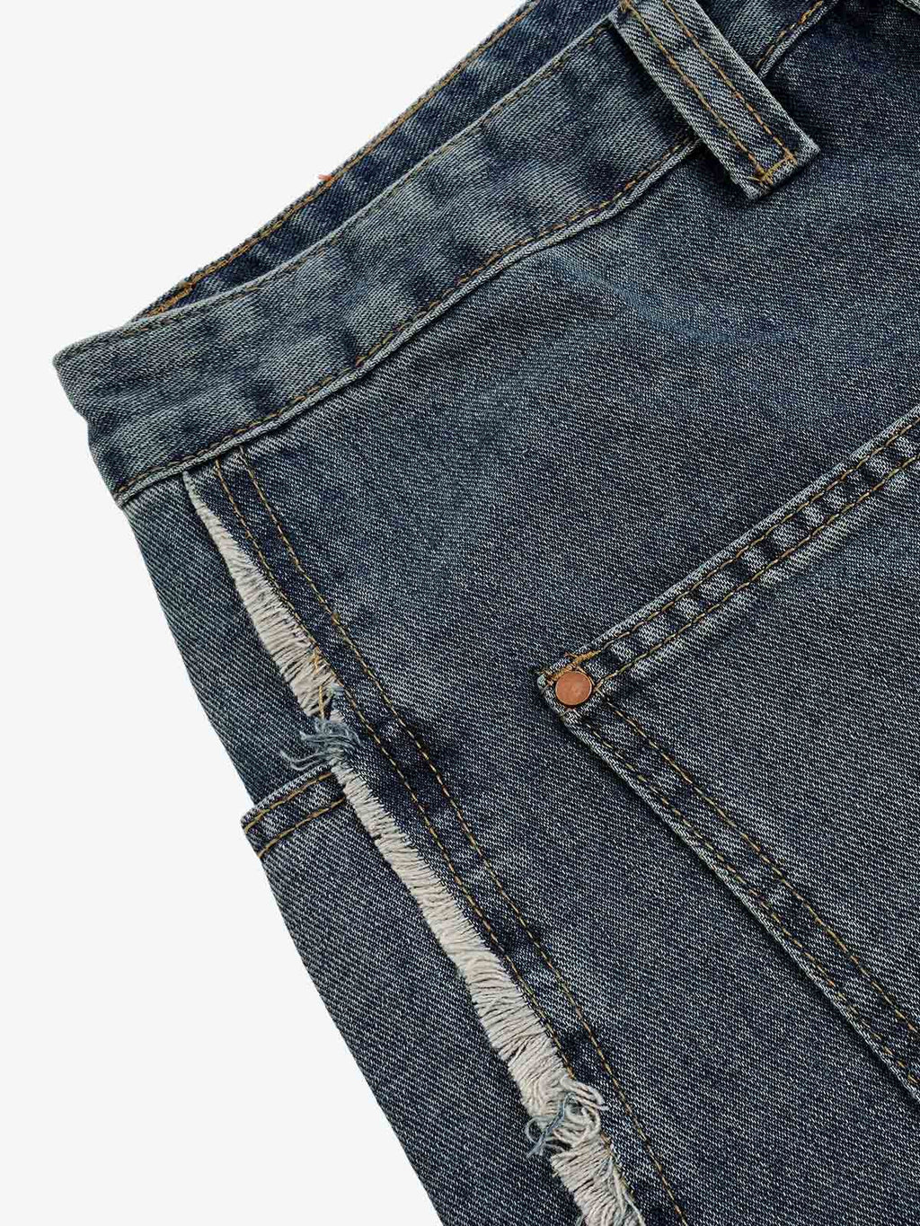 Frayed Layered Paneled Denim Jorts