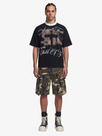 Gothic Cross Print Studded Collar Waffle Knit Graphic T-Shirt