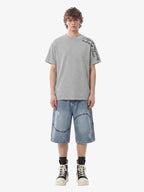 Vintage Barbed Wire Embroidery Distressed Washed Denim Jorts