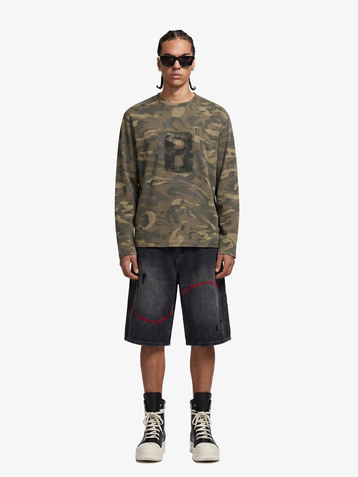 Camo Number 8 Graphic Long Sleeve T-Shirt - 2638
