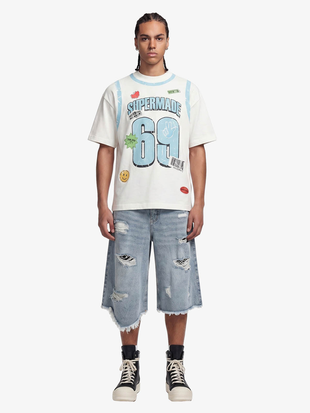 Distressed Light Wash Denim Shorts - 2639