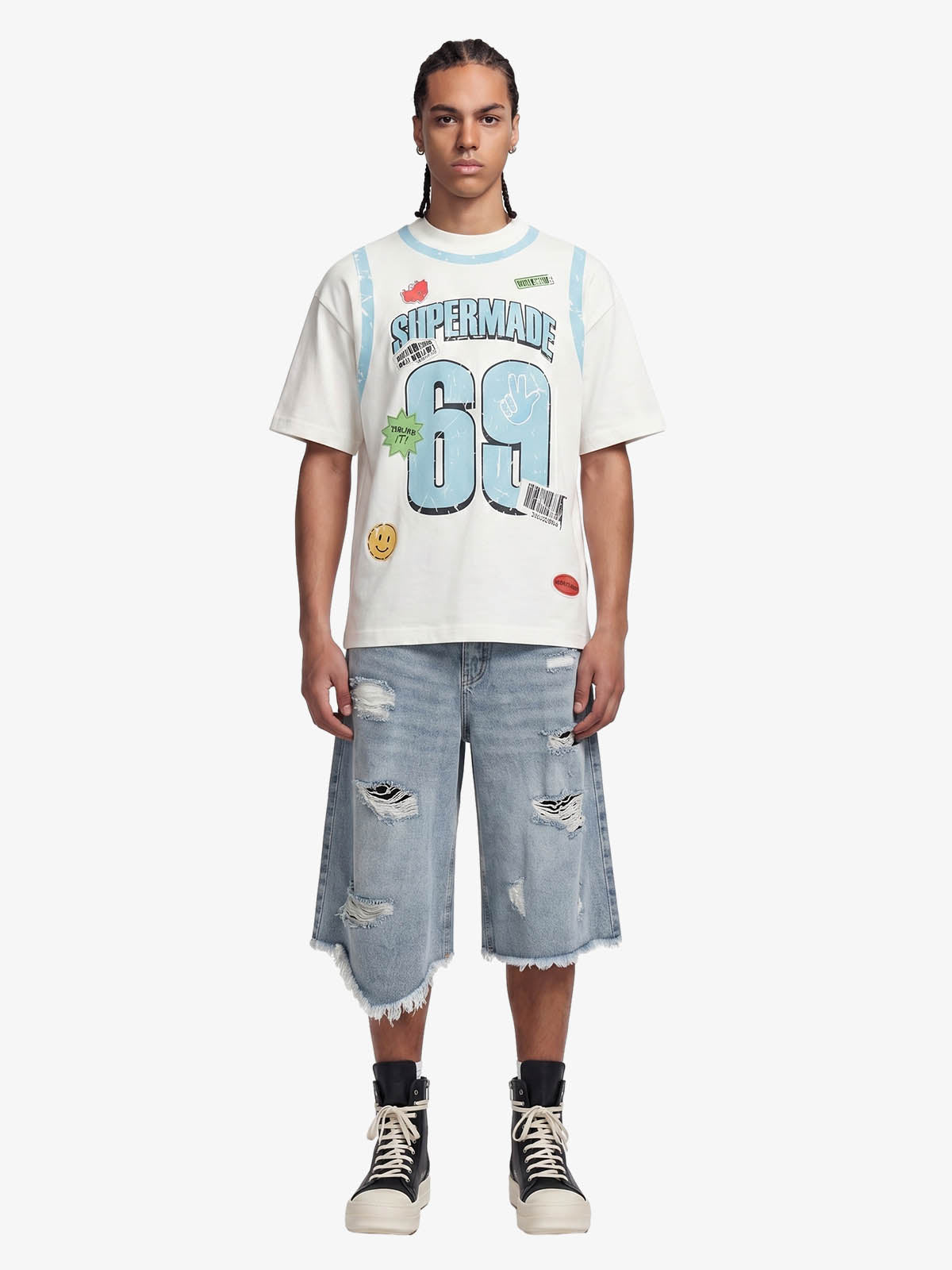 Distressed Light Wash Denim Shorts - 2639