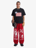 Vintage Washed Flag Patchwork Graphic T-Shirt