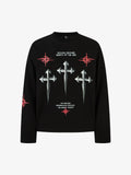 Letter Print Waffle Cross Long-Sleeved T-Shirt
