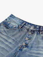 Button-Fly Baggy Denim Shorts