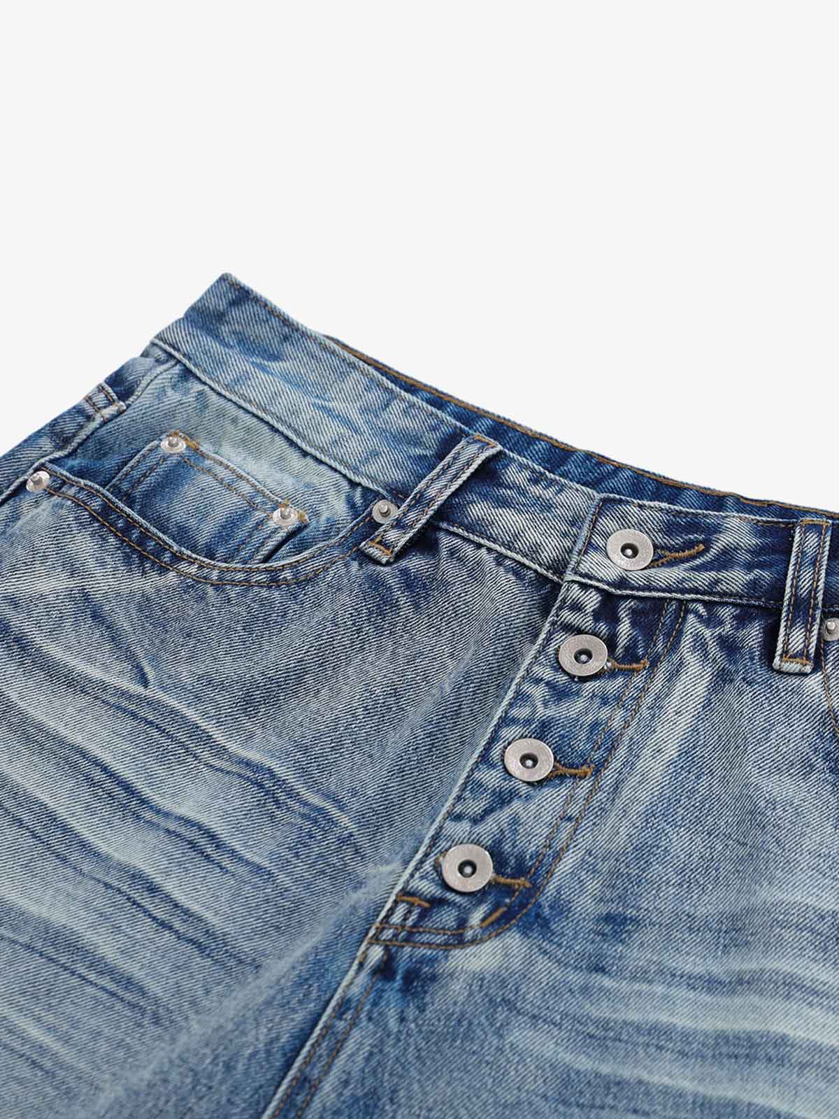 Button-Fly Baggy Denim Shorts