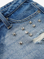 Thesupermade Distressed Metallic Studded Low Rise Mini Shorts