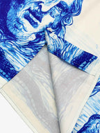 Blue Sketch Mythological Camp Collar Boxy Shirt
