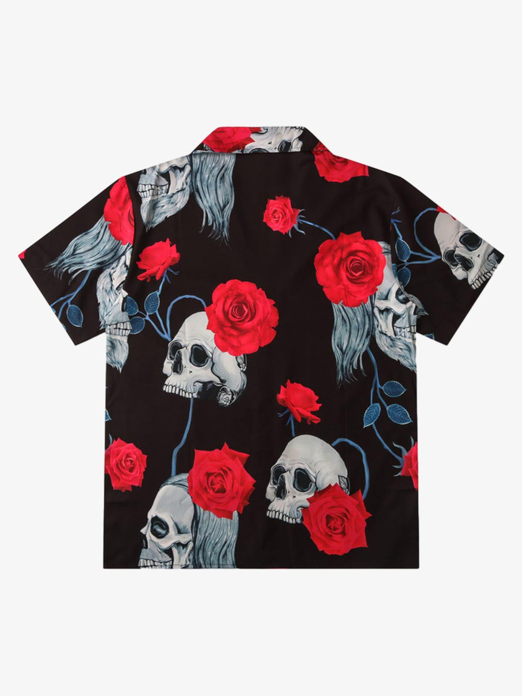 Gothic Skull Rose Camp Collar Boxy Shirt