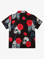 Gothic Skull Rose Camp Collar Boxy Shirt