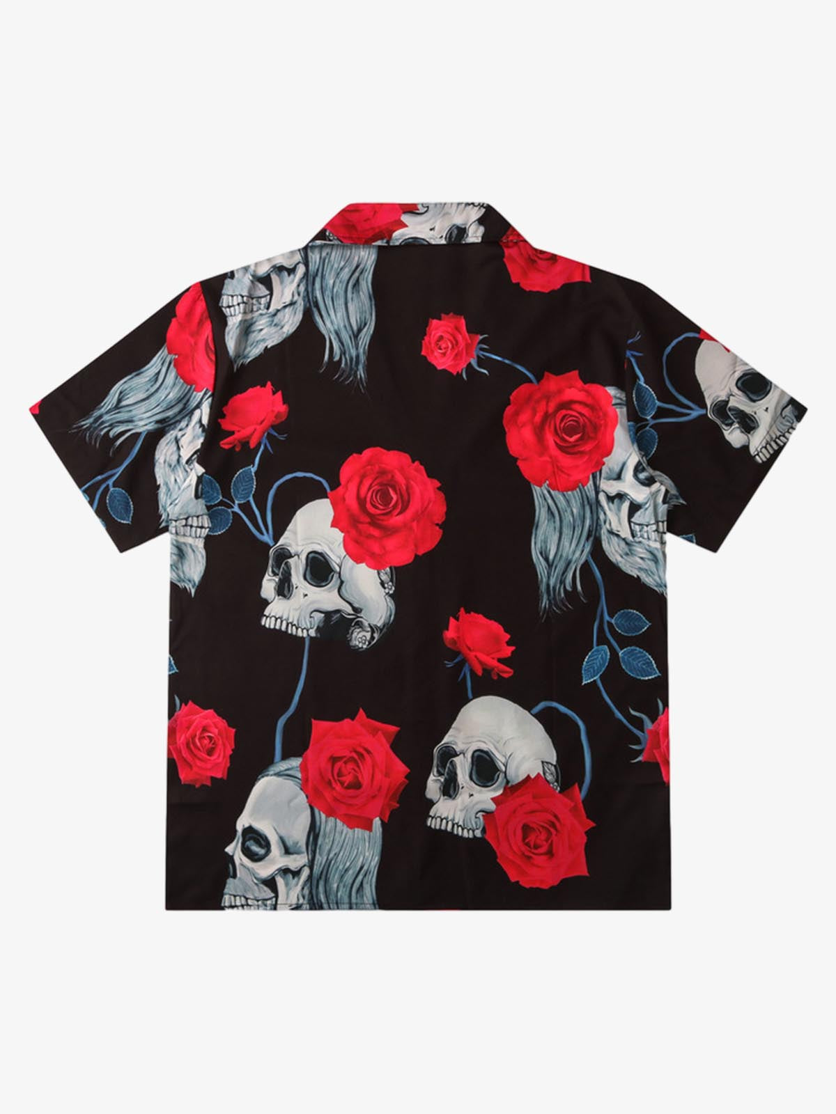 Gothic Skull Rose Camp Collar Boxy Shirt