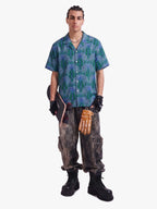 Teal Palm Leaves Camp Collar Boxy Shirt