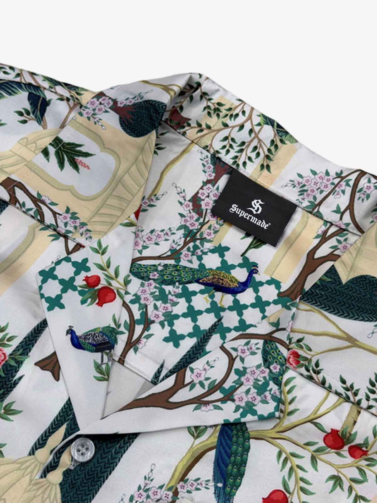 French Peacock Manor Camp Collar Boxy Shirt