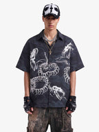 Japanese Wave Dragon Skeleton Camp Collar Boxy Shirt
